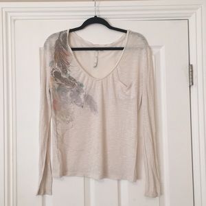 Cream / White Graphic Long Sleeve V - Neck
